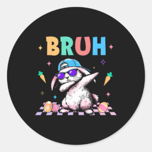 Adesivo Redondo Coelho do Dabbing Feliz Dia de Páscoa Ovo Menino