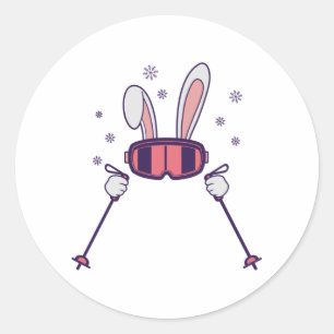 Adesivo Redondo Coelho do esqui com bastões de esqui e óculos de