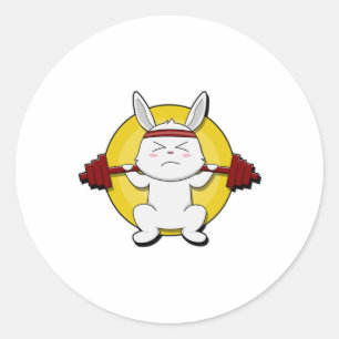 Adesivo Redondo Coelho em Bodybuilding com Barbell