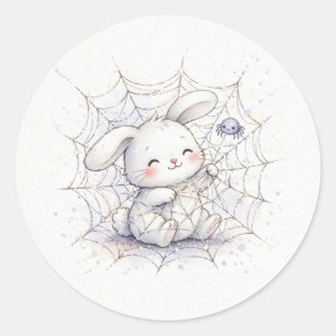 Adesivo Redondo Coelho em Teia de Aranha Brilhante de Halloween