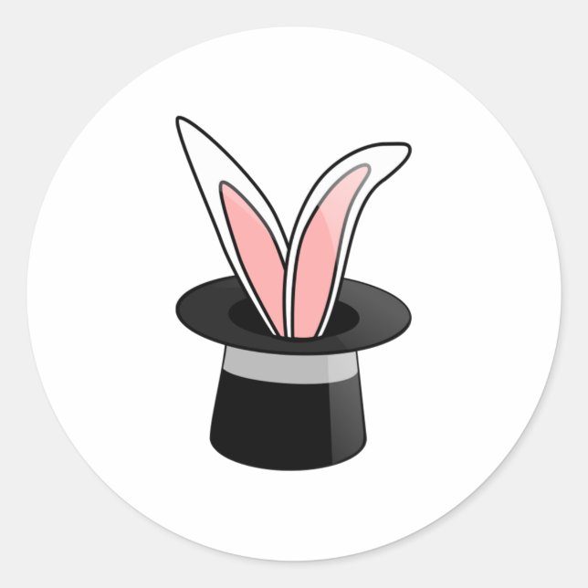 Adesivo Redondo Coelho em um truque de magia do chapéu (Frente)