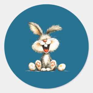 Adesivo Redondo Coelho engraçado e fofinho com pelo selvagem arte