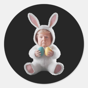 Adesivo Redondo Coelho Engraçado Páscoa Trump Meme Feliz Dia de Pá