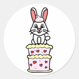 Adesivo Redondo Coelho Engraçado saltando de um bolo