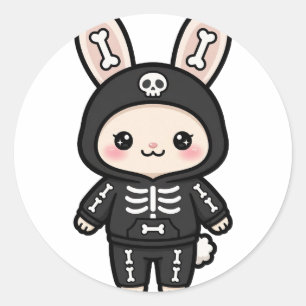 Adesivo Redondo Coelho Esqueleto Fofo de Halloween