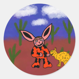 Adesivo Redondo coelho estranho com seu gato estranho