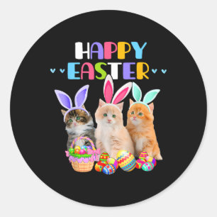 Adesivo Redondo Coelho Feliz Dia de Páscoa Gatos Ovos Cesta Homens