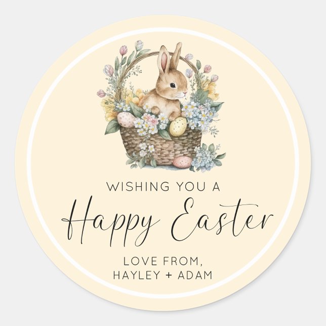 Adesivo Redondo Coelho Felz pascoa Amarelo (Easter Bunny Sticker)