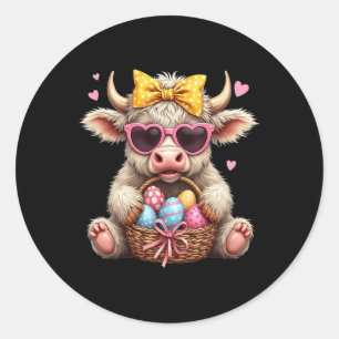 Adesivo Redondo Coelho Fofo Vaca Fazendeiro Ocidental Retro Dia de