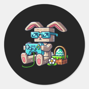 Adesivo Redondo Coelho Gamer Pixel Páscoa Para Crianças Adolescent