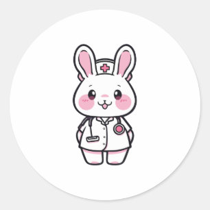 Adesivo Redondo Coelho Kawaii como enfermeiro