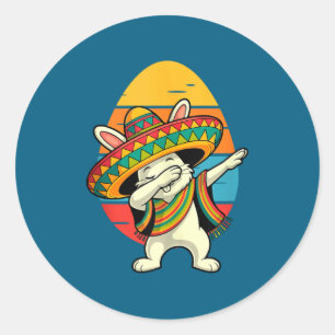 Adesivo Redondo Coelho mexicano de Páscoa vintage retrô dabbing