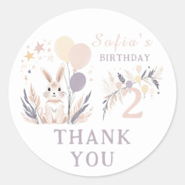 Adesivo Redondo Coelho Pastel Boho e Balões Aniversário Obrigado