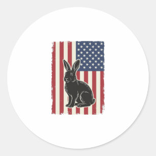 Adesivo Redondo Coelho Patriótico Bandeira Americana Gravura Vinta
