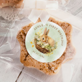 Adesivo Redondo Coelho Primavera Floral Alguns primeiros aniversar