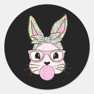 Adesivo Redondo Coelho soprando bolhas Páscoa dia corcunda