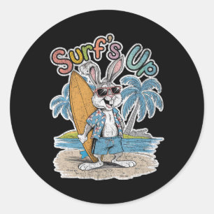Adesivo Redondo Coelho Surfista Tábua de Surf Verão Ret