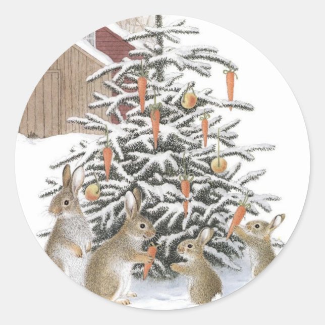 Adesivo Redondo coelhos de Natal  (Frente)