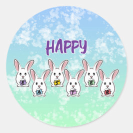 Adesivo Redondo Coelhos de Páscoa em Forma de Ovo