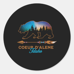 Adesivo Redondo Coeur D'alene Idaho Urso Noite Estrelada Viagem Le