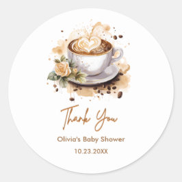Adesivo Redondo Coffee Baby is Brewing Baby Shower Thank You