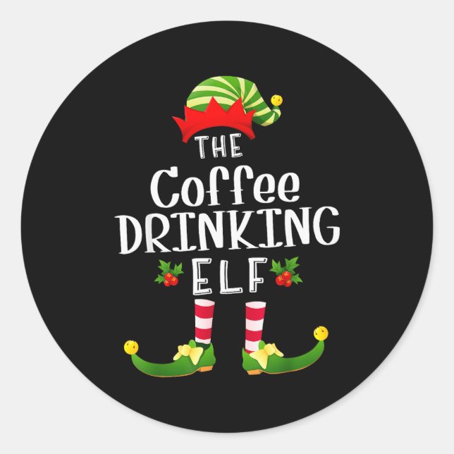 Adesivo Redondo Coffee Drinking Christmas Elf Matching Pajama X-ma (Frente)