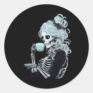 Adesivo Redondo Coffee Drinking Skeleton Diy Halloween Costume Mes