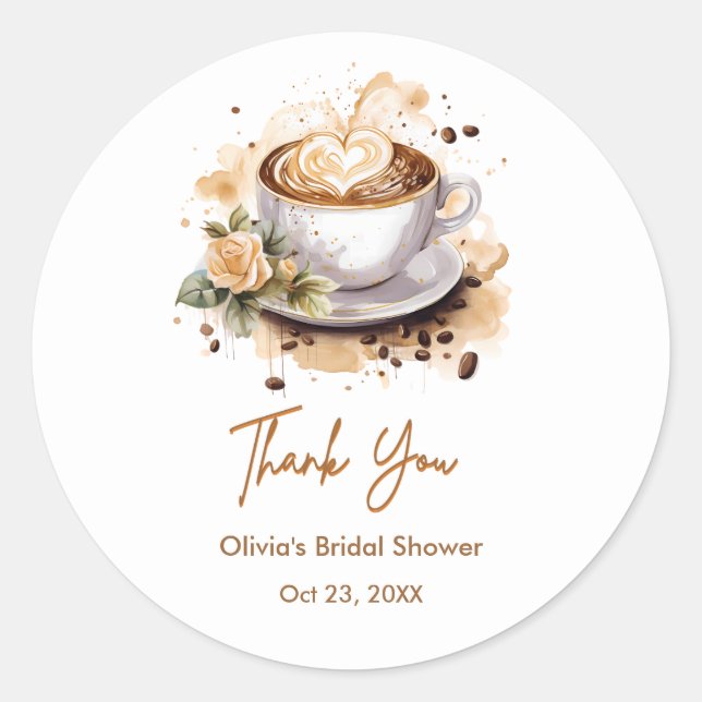 Adesivo Redondo Coffee Floral Love is Brewing Bridal Shower (Frente)