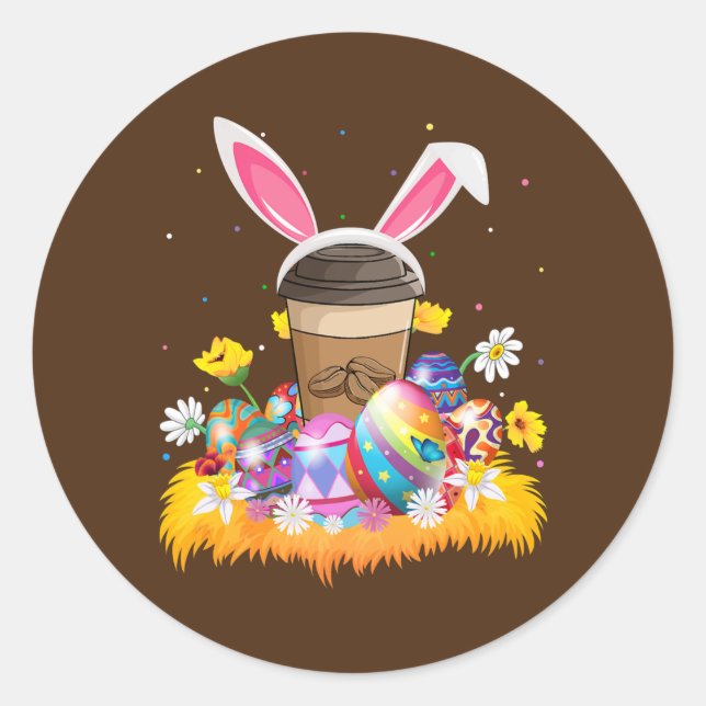 Adesivo Redondo Coffee Lover Easter Egg Funny Coffee Easter (Frente)