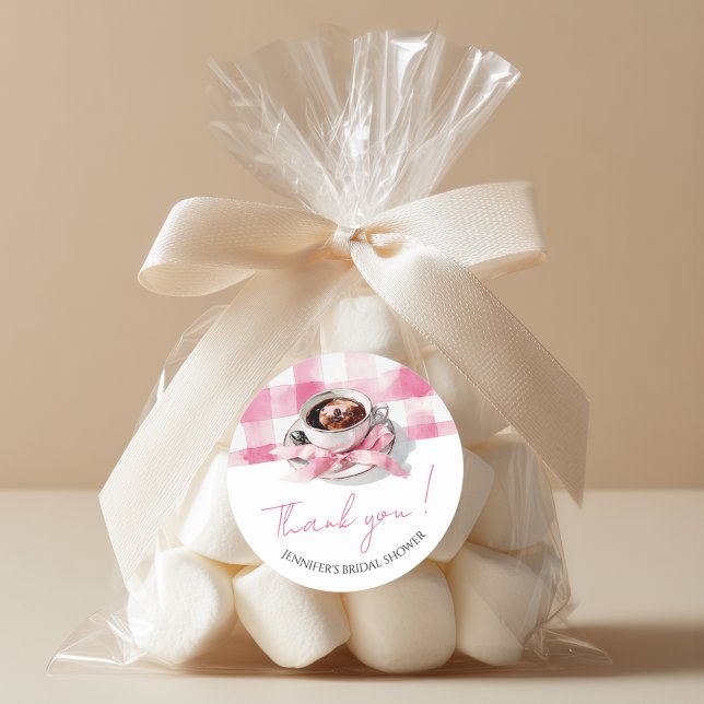 Adesivo Redondo Coffee Pink Bow Bridal Shower thank you (Criador carregado)