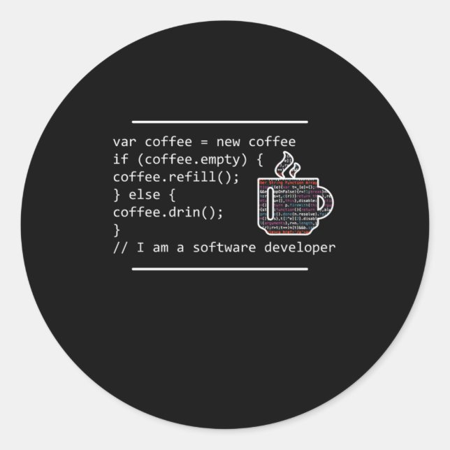 Adesivo Redondo Coffee Programming Programmer Coder Developer Gift (Frente)