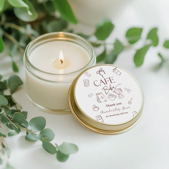 Adesivo Redondo Coffee Theme Cafe Bebe Brewing Bow Baby Shower (Criador carregado)