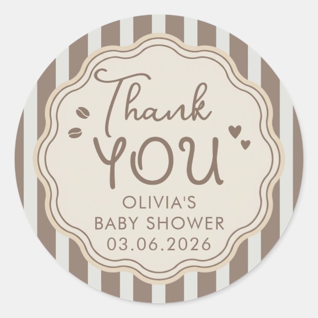 Adesivo Redondo Coffee Themed Whimsical Baby Shower Thank You (Frente)