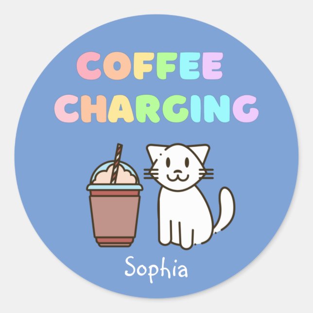 Adesivo Redondo Coffee White Coffee Coffee Coffee Caffeine Rainbow (Frente)