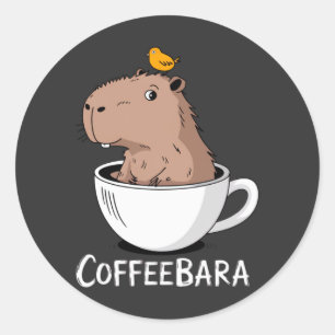Adesivo Redondo Coffeebara Capivara Fofa Xícara de Café Piada Engr