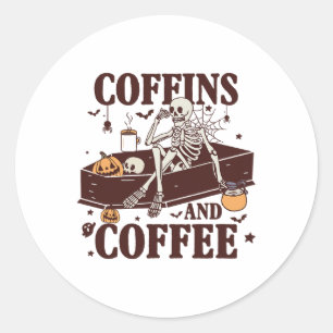 Adesivo Redondo Coffins E Café Funny Skeleton Halloween