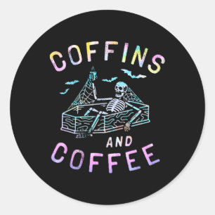 Adesivo Redondo Coffins E Café Funny Skeleton Tie Dye Retro Ha