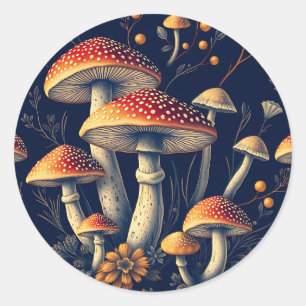 Adesivo Redondo Cogumelo Amanita Muscaria Escuro Floresta