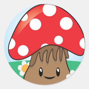 Adesivo Redondo Cogumelo bonito de Kawaii