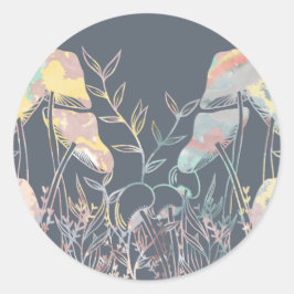 Adesivo Redondo Cogumelo de Aquarela