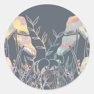 Adesivo Redondo Cogumelo de Aquarela