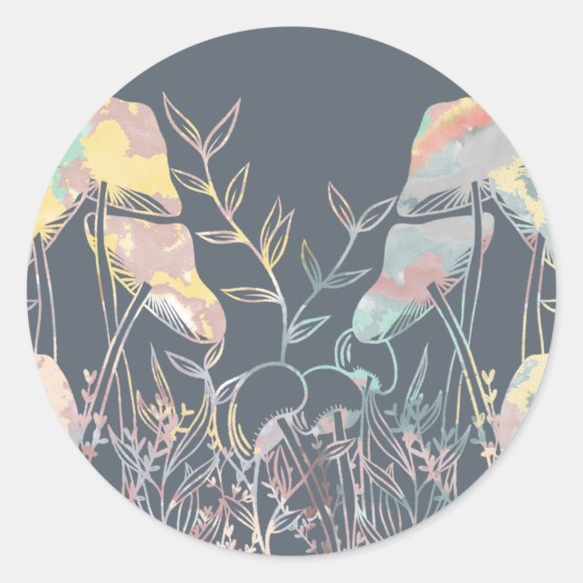 Adesivo Redondo Cogumelo de Aquarela (Frente)
