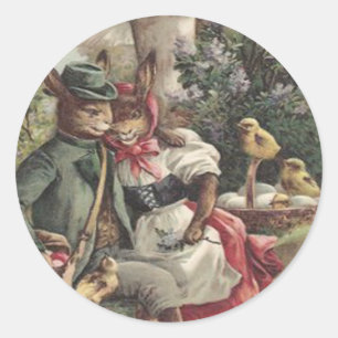 Adesivo Redondo Cogumelo de Ovo Colorido com Casal de Pintinho