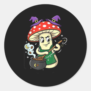 Adesivo Redondo Cogumelo fofo de Halloween chapéu de bruxa caldeir