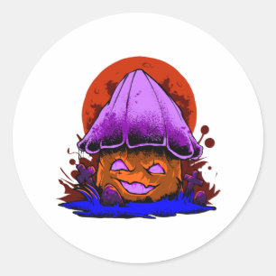 Adesivo Redondo cogumelo zumbi assustador festa retrô de Halloween