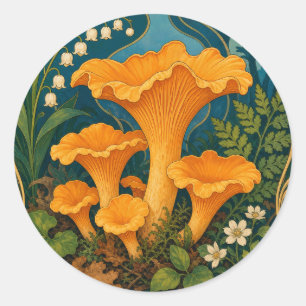 Adesivo Redondo Cogumelos Chanterelle Cozinha Abundância Florestal