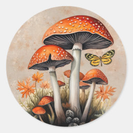 Adesivo Redondo Cogumelos de Madeira de Outono Laranja