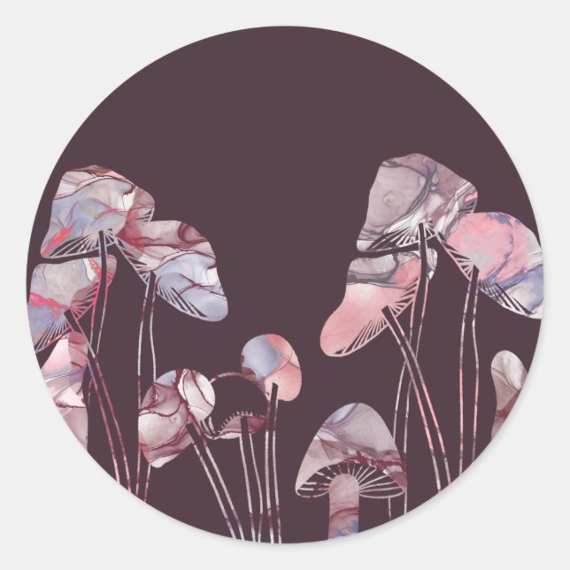 Adesivo Redondo Cogumelos de tinta púrpura (Frente)