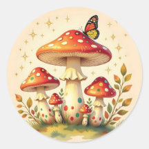 Cogumelos e Borboleta Retro | Cores Vintage