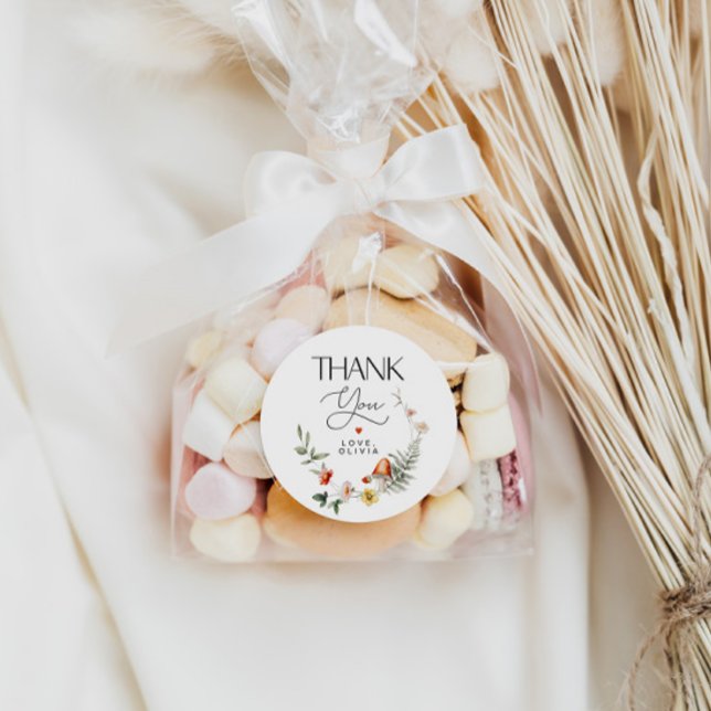 Adesivo Redondo Cogumelos e morangos Chá de fraldas ou Aniversário (Criador carregado)